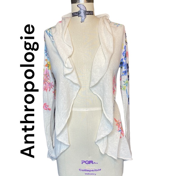 Anthropologie Knit & Knotted Fleur Des Champs Waterfall Front Floral Cardigan - Picture 4 of 10